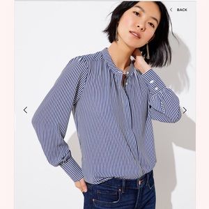 LOFT Striped Crossover Back Utility Blouse